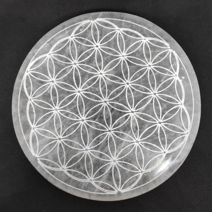 plaque de rechargement sélénite fleur de vie (12 cm)